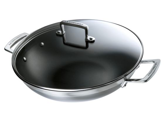 Le Creuset 3-ply non-stick wok with glass lid, Ø 30 cm, stainless steel