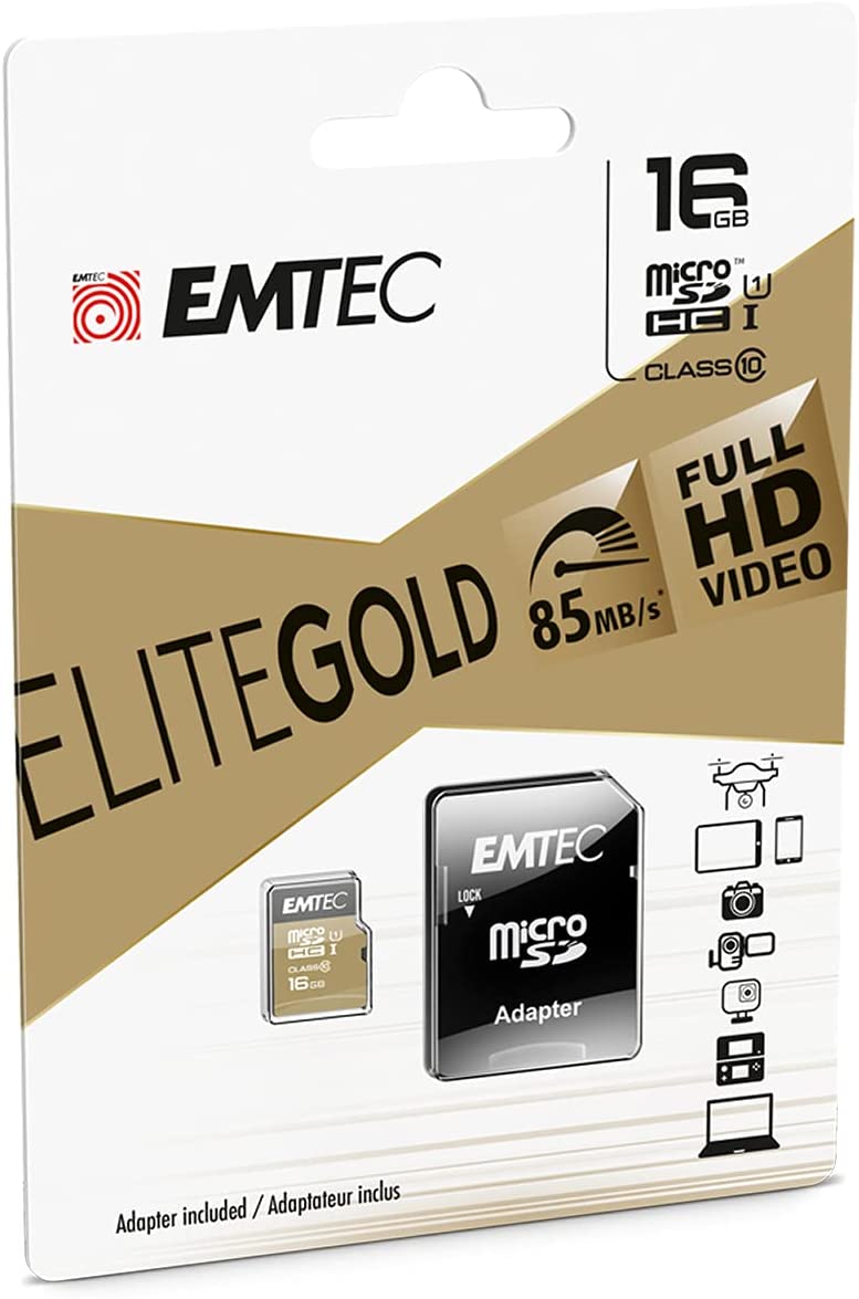 EMTEC Gold + - Flash memory card 16GB, Class 10, microSD, gold