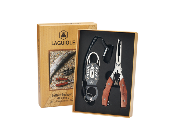 Laguiole fishing set with rosewood handle, brown