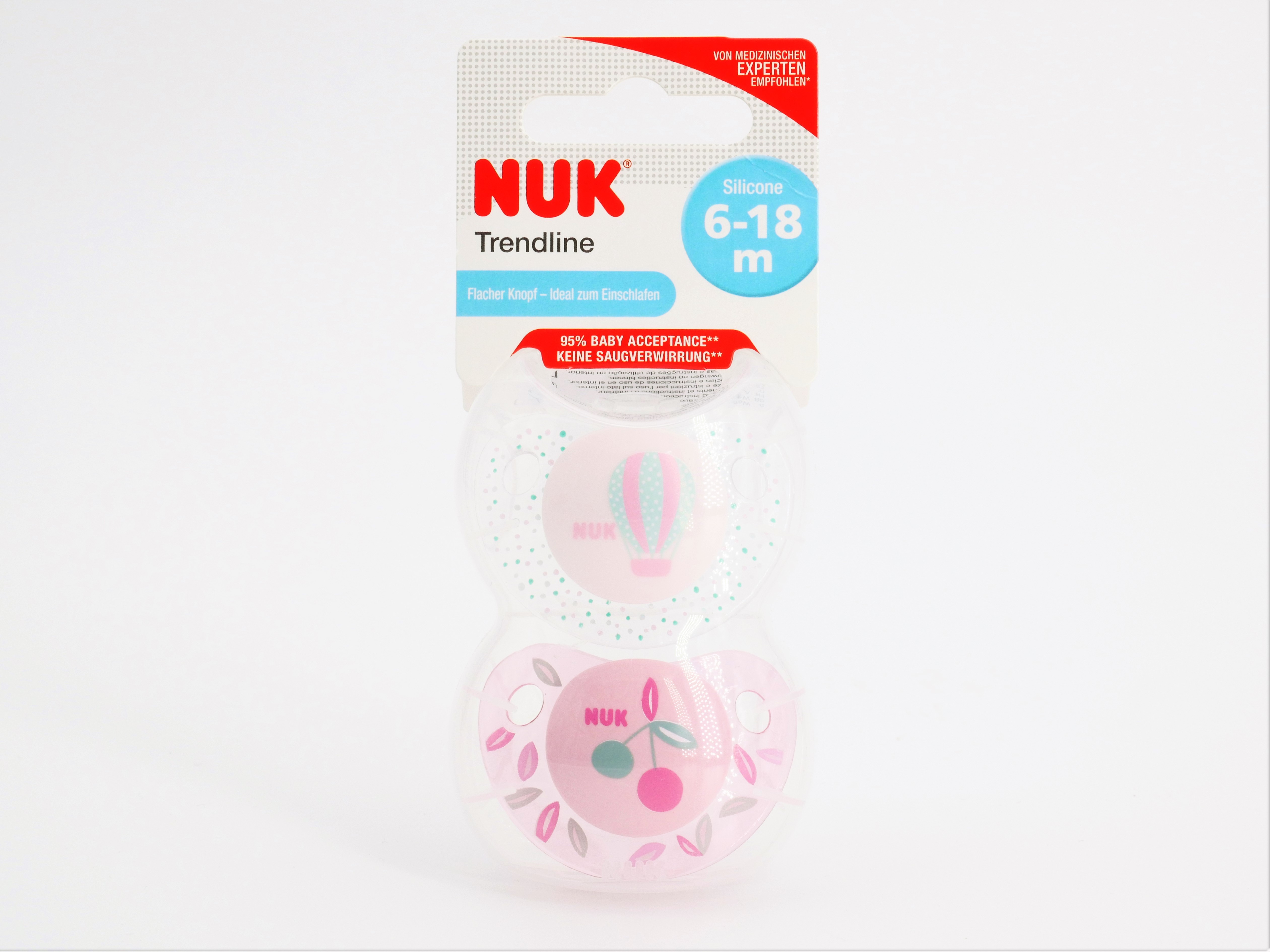 Nuk trendline pacifier silicone size. 2 6-18m - pink