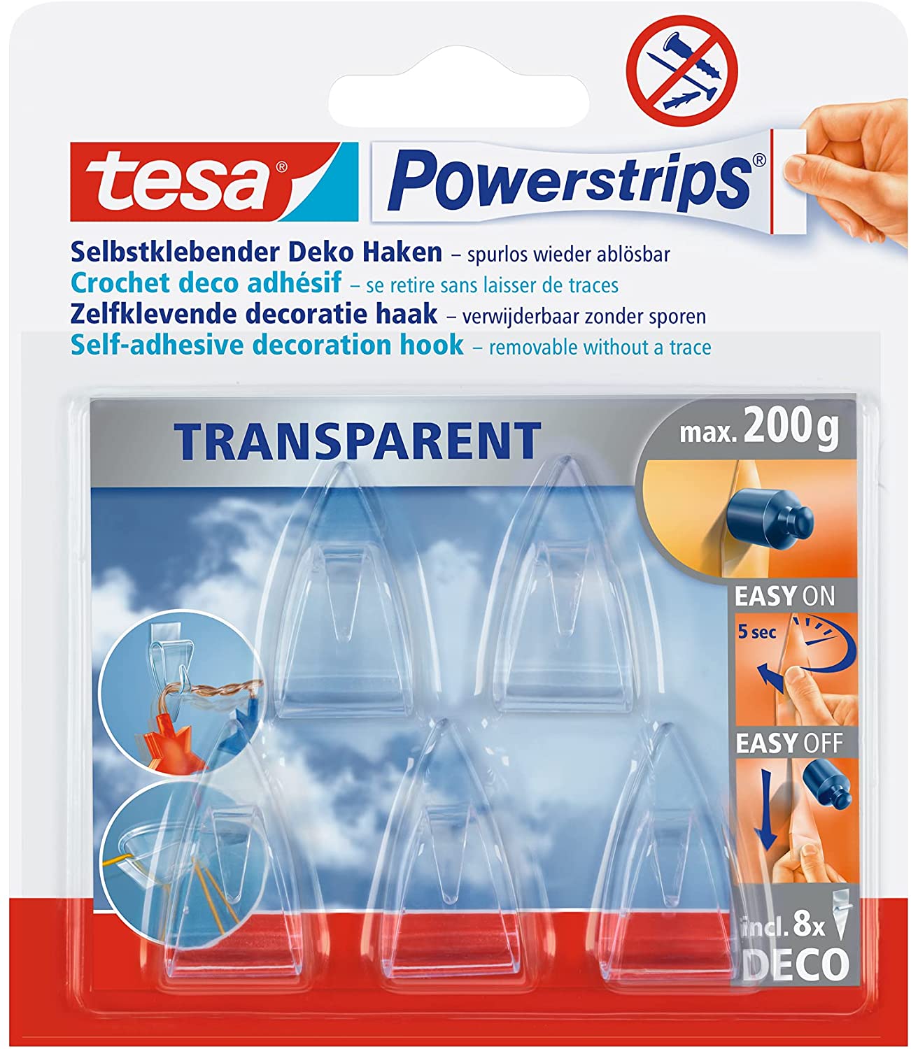 Tesa Powerstripes Transparent Deco Hook 5x Pck. value pack