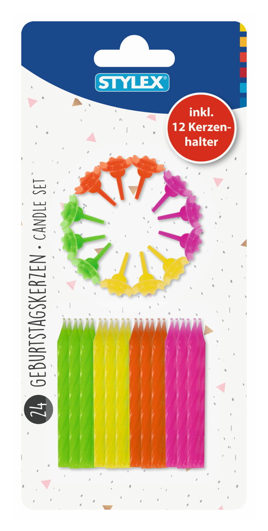 Stylex birthday candles set 24 candles including 12 candle holders