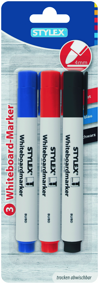 Stylex whiteboard marker, 3 pieces, red, black, blue