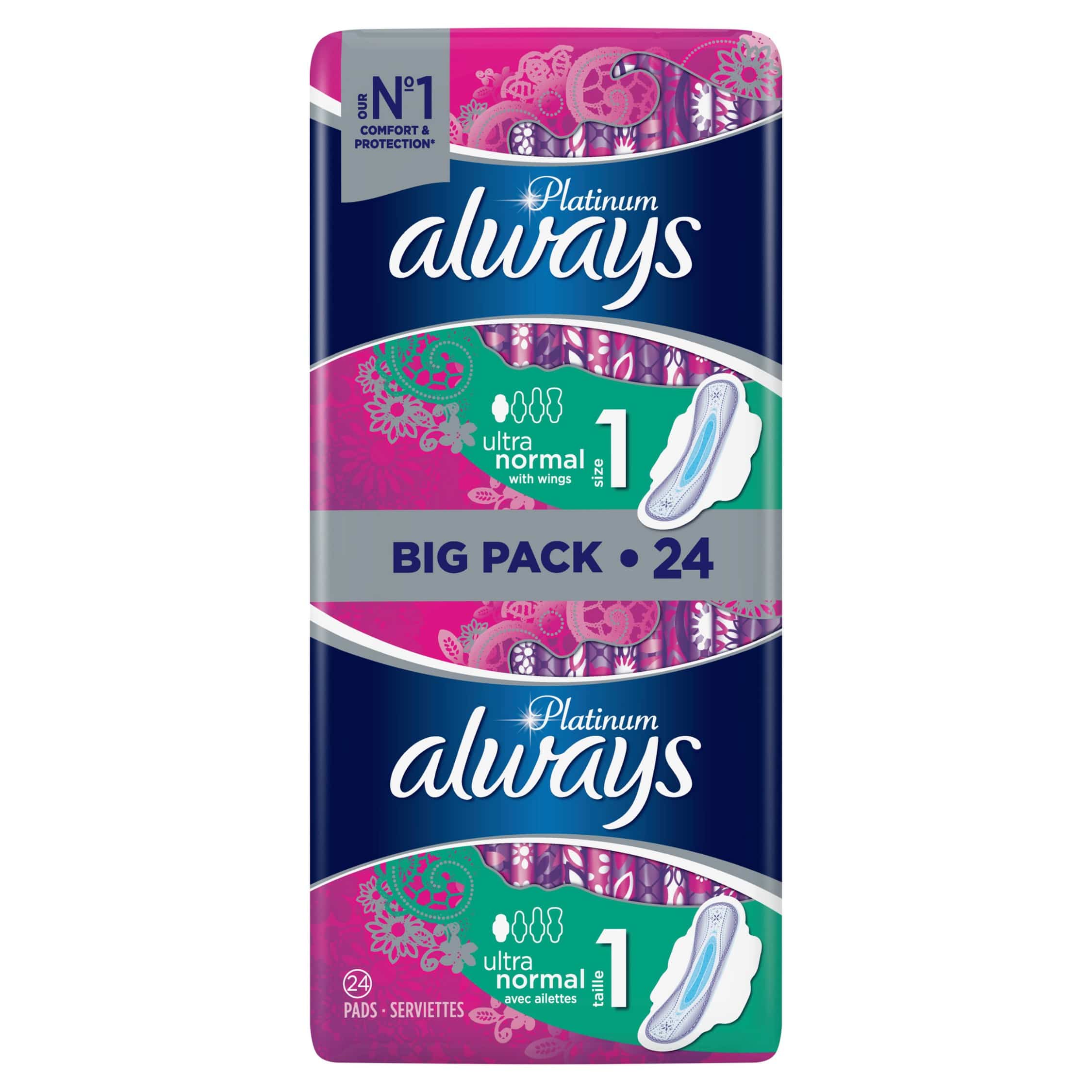 Always Platinum Pads + Wing Normal Size 1 x24