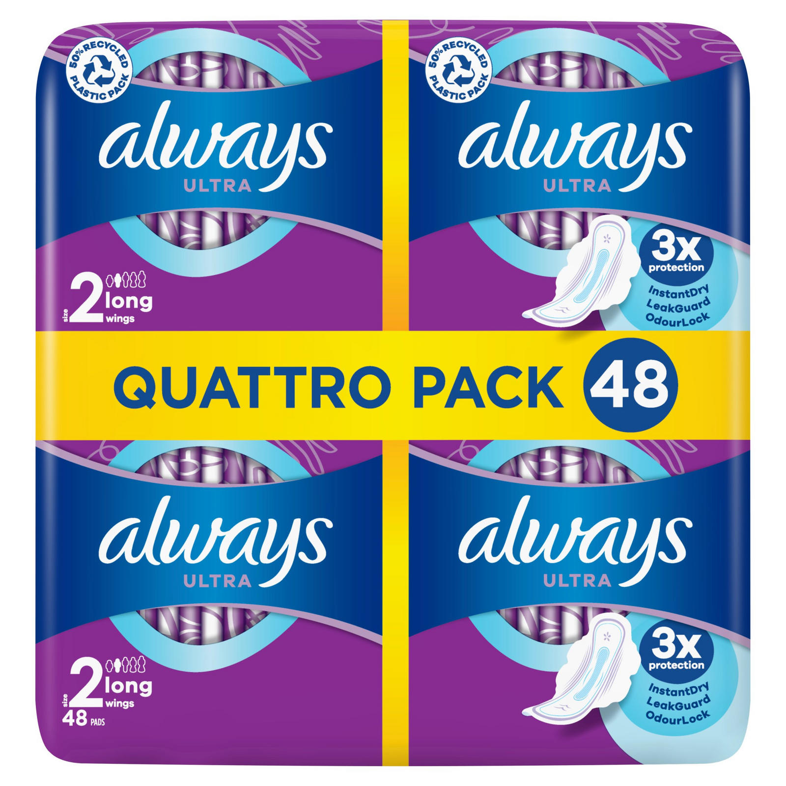 Always Ultra Quattro Pack Pads Long with Wings x48
