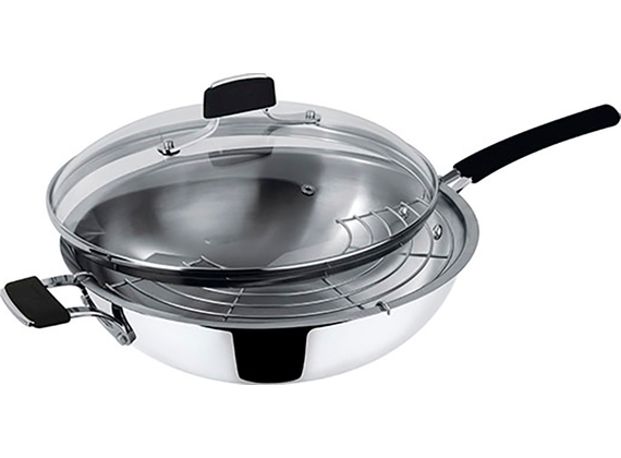 Lagostina Tempra Stahl Wok with glass lid and grile