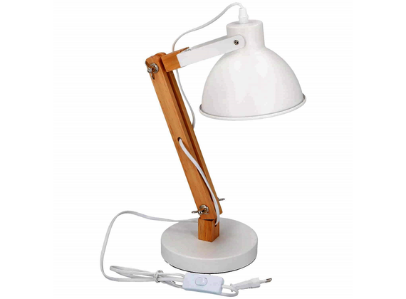 Grundig table lamp with wooden foot and metal screen, white